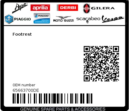 Product image: Vespa - 65663700DE - Footrest   0