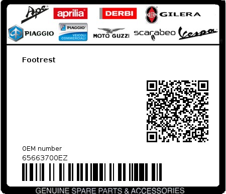 Product image: Vespa - 65663700EZ - Footrest   0