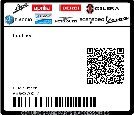 Product image: Vespa - 65663700L7 - Footrest  0