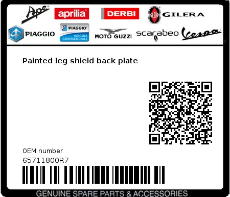 Product image: Vespa - 65711800R7 - Painted leg shield back plate   0