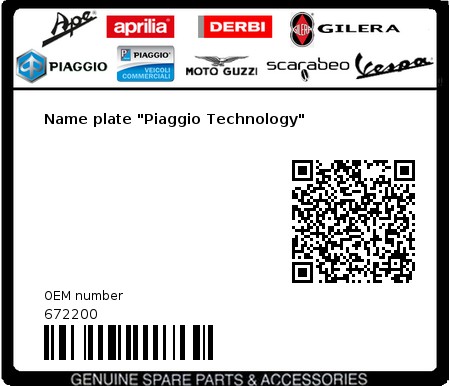 Product image: Vespa - 672200 - Name plate "Piaggio Technology"   0