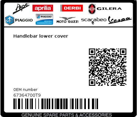 Product image: Vespa - 67364700T9 - Handlebar lower cover  0