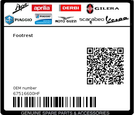 Product image: Vespa - 67516600HF - Footrest   0