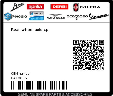 Product image: Vespa - 8410035 - Rear wheel axis cpl.   0