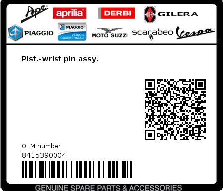 Product image: Vespa - 8415390004 - Pist.-wrist pin assy.   0