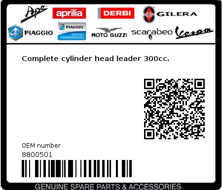 Product image: Vespa - 8800501 - Complete cylinder head leader 300cc.   0