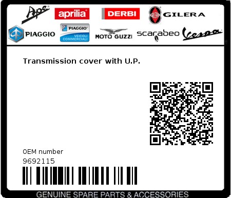 Product image: Vespa - 9692115 - Transmission cover with U.P.   0
