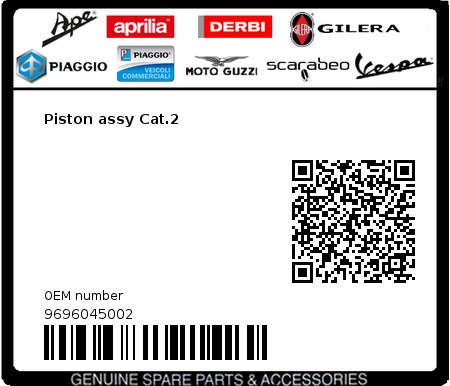 Product image: Vespa - 9696045002 - Piston assy Cat.2   0