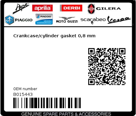 Product image: Vespa - B015443 - Crankcase/cylinder gasket 0,8 mm   0