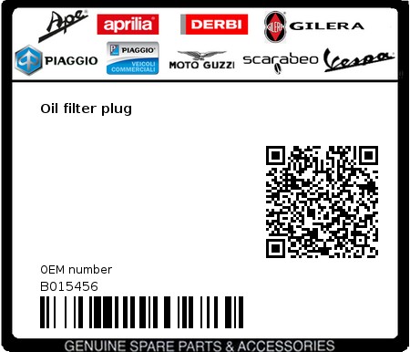 Product image: Vespa - B015456 - Oil filter plug   0