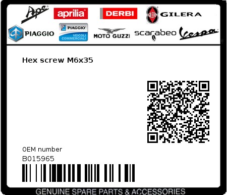 Product image: Vespa - B015965 - Hex screw M6x35   0