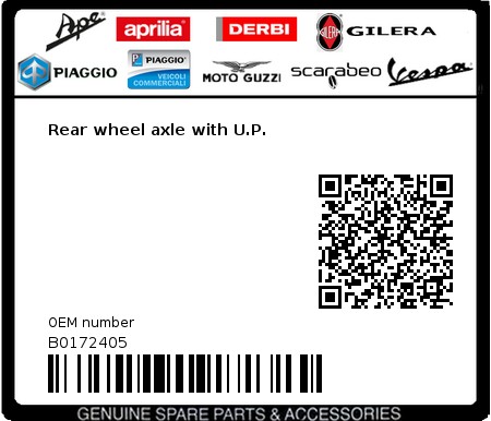 Product image: Vespa - B0172405 - Rear wheel axle with U.P.   0