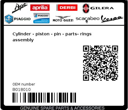 Product image: Vespa - B018010 - Cylinder - piston - pin - parts- rings assembly   0