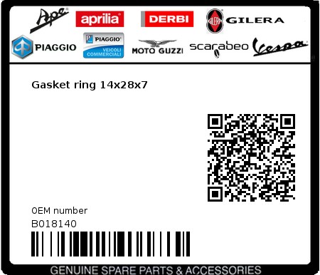 Product image: Vespa - B018140 - Gasket ring 14x28x7  0