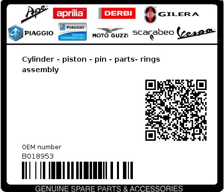 Product image: Vespa - B018953 - Cylinder - piston - pin - parts- rings assembly   0