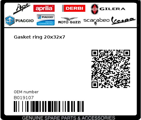 Product image: Vespa - B019107 - Gasket ring 20x32x7  0