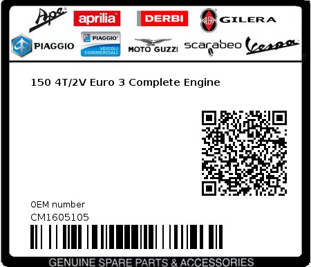 Product image: Vespa - CM1605105 - 150 4T/2V Euro 3 Complete Engine   0