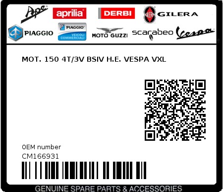 Product image: Vespa - CM166931 - MOT. 150 4T/3V BSIV H.E. VESPA VXL  0