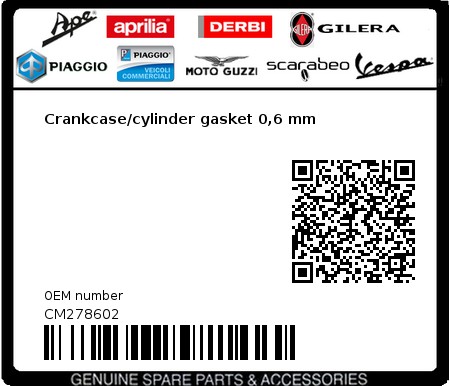 Product image: Vespa - CM278602 - Crankcase/cylinder gasket 0,6 mm  0