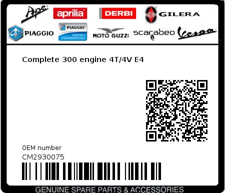 Product image: Vespa - CM2930075 - Complete 300 engine 4T/4V E4  0