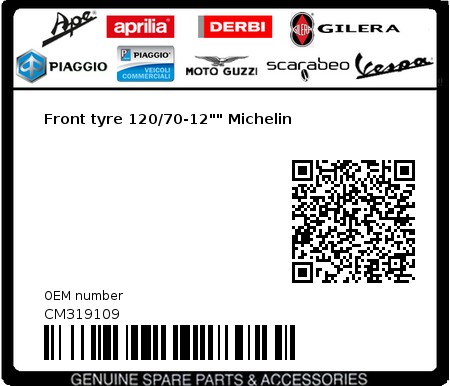 Product image: Vespa - CM319109 - Front tyre 120/70-12"" Michelin  0