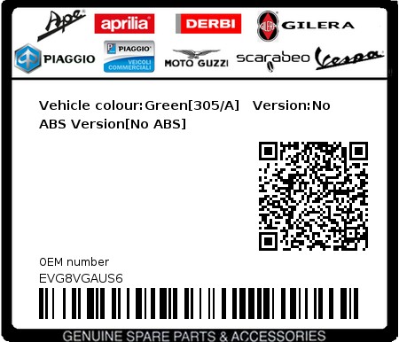 Product image: Vespa - EVG8VGAUS6 - Vehicle colour:Green[305/A]   Version:No ABS Version[No ABS]  0