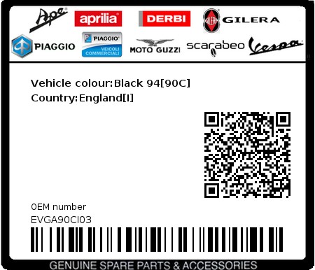 Product image: Vespa - EVGA90CI03 - Vehicle colour:Black 94[90C]   Country:England[I]  0