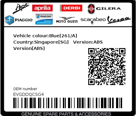 Product image: Vespa - EVGDDQCSG4 - Vehicle colour:Blue[261/A]   Country:Singapore[SG]   Version:ABS Version[ABS]  0