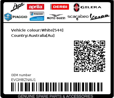 Product image: Vespa - EVGM8ZNAU1 - Vehicle colour:White[544]   Country:Australia[Au]  0