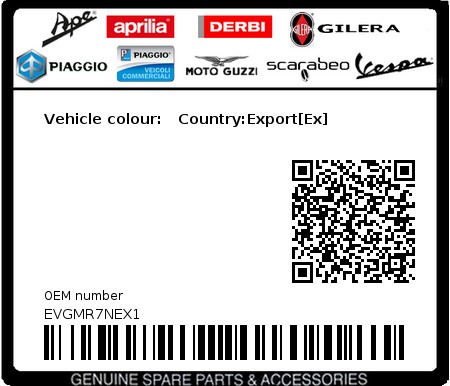 Product image: Vespa - EVGMR7NEX1 - Vehicle colour:   Country:Export[Ex]  0