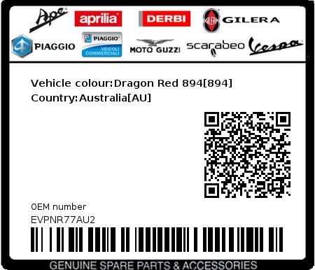Product image: Vespa - EVPNR77AU2 - Vehicle colour:Dragon Red 894[894]   Country:Australia[AU]  0