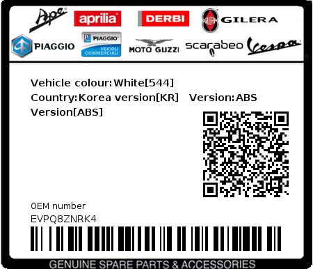 Product image: Vespa - EVPQ8ZNRK4 - Vehicle colour:White[544]   Country:Korea version[KR]   Version:ABS Version[ABS]  0