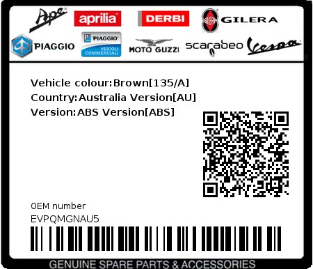Product image: Vespa - EVPQMGNAU5 - Vehicle colour:Brown[135/A]   Country:Australia Version[AU]   Version:ABS Version[ABS]  0