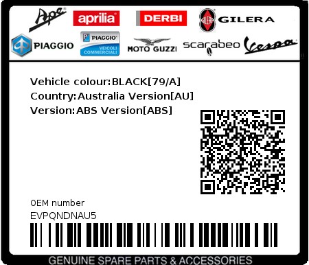 Product image: Vespa - EVPQNDNAU5 - Vehicle colour:BLACK[79/A]   Country:Australia Version[AU]   Version:ABS Version[ABS]  0