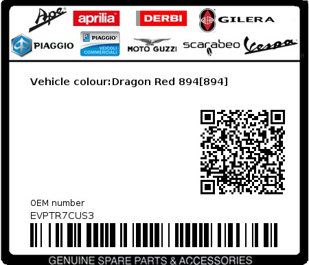 Product image: Vespa - EVPTR7CUS3 - Vehicle colour:Dragon Red 894[894]  0