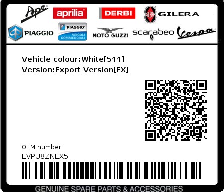 Product image: Vespa - EVPU8ZNEX5 - Vehicle colour:White[544]   Version:Export Version[EX]  0