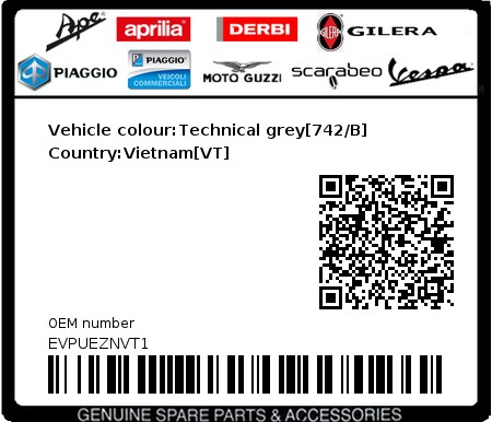 Product image: Vespa - EVPUEZNVT1 - Vehicle colour:Technical grey[742/B]   Country:Vietnam[VT]  0
