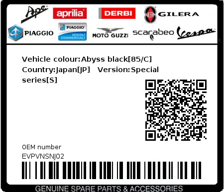 Product image: Vespa - EVPVNSNJ02 - Vehicle colour:Abyss black[85/C]   Country:Japan[JP]   Version:Special series[S]  0