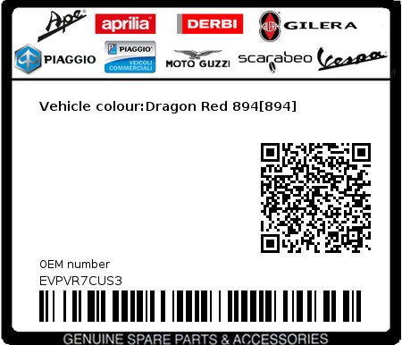 Product image: Vespa - EVPVR7CUS3 - Vehicle colour:Dragon Red 894[894]  0