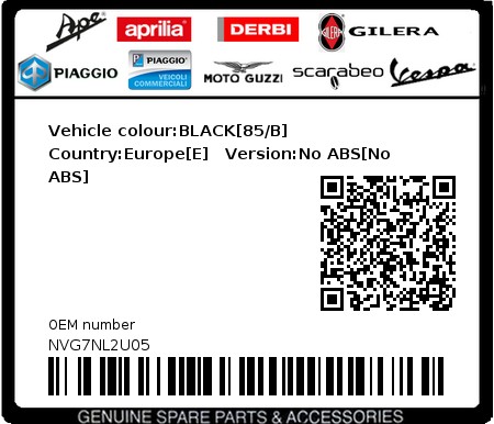 Product image: Vespa - NVG7NL2U05 - Vehicle colour:BLACK[85/B]   Country:Europe[E]   Version:No ABS[No ABS]  0