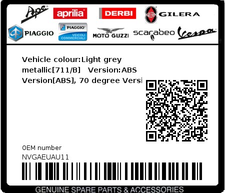Product image: Vespa - NVGAEUAU11 - Vehicle colour:Light grey metallic[711/B]   Version:ABS Version[ABS], 70 degree Version[ST]  0