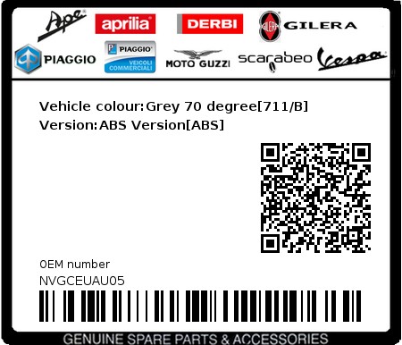 Product image: Vespa - NVGCEUAU05 - Vehicle colour:Grey 70 degree[711/B]   Version:ABS Version[ABS]  0
