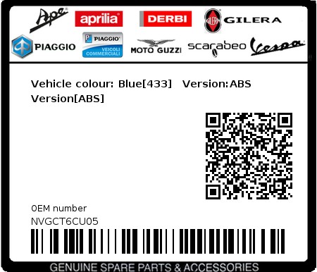 Product image: Vespa - NVGCT6CU05 - Vehicle colour: Blue[433]   Version:ABS Version[ABS]  0