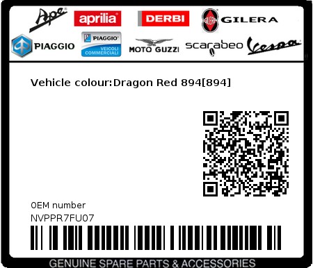 Product image: Vespa - NVPPR7FU07 - Vehicle colour:Dragon Red 894[894]  0
