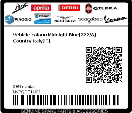 Product image: Vespa - NVPQDE1U01 - Vehicle colour:Midnight Blue[222/A]   Country:Italy[IT]  0