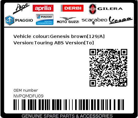 Product image: Vespa - NVPQMDFU09 - Vehicle colour:Genesis brown[129/A]   Version:Touring ABS Version[To]  0