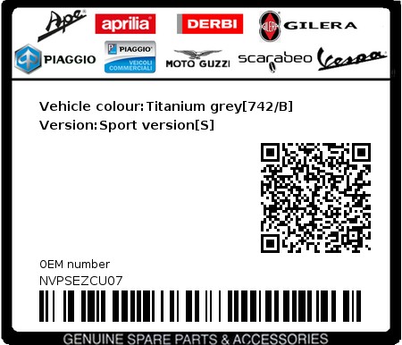 Product image: Vespa - NVPSEZCU07 - Vehicle colour:Titanium grey[742/B]   Version:Sport version[S]  0