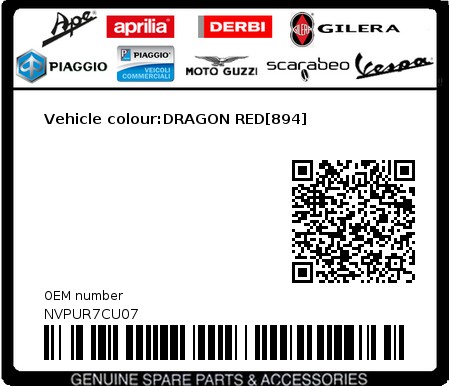 Product image: Vespa - NVPUR7CU07 - Vehicle colour:DRAGON RED[894]  0