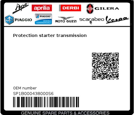 Product image: Vespa - SP1B000438000S6 - Protection starter transmission  0