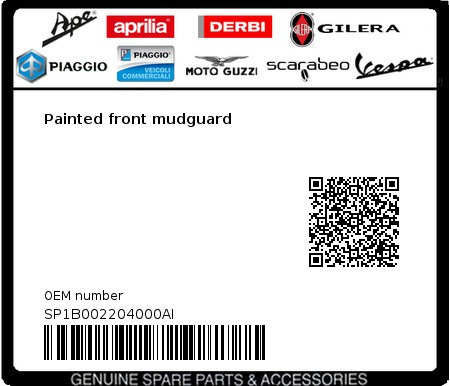Product image: Vespa - SP1B002204000AI - Painted front mudguard  0